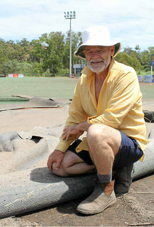 Warwick Hockey Association president Peter Pickering inspects the damage. Warwick Hockey Association president Peter Pickering inspects the damage.